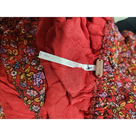 Free People Pennie Printed Babydoll Lace Ruffles Mini Dress S Cherry combo size - Picture 7 of 7